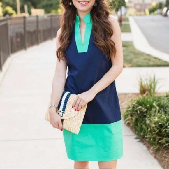 Sail To Sable Size XL Navy Blue & Kelly Green Color Block Sleeveless Shift Dress - Picture 2 of 8